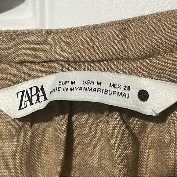 Zara Tan Boho Oversized Linen Midi Dress Size M - Picture 14 of 14